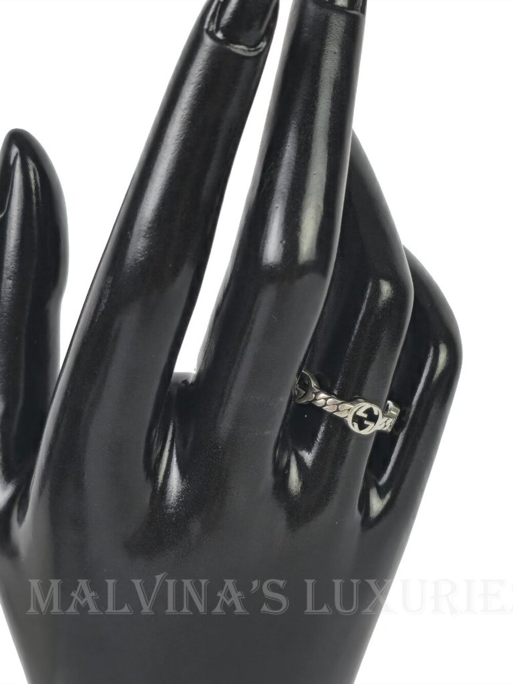GUCCI RING STERLING SILVER GG LOGO MONOGRAM CHAIN BAND UNISEX sz 17 US 8 - Picture 8 of 16